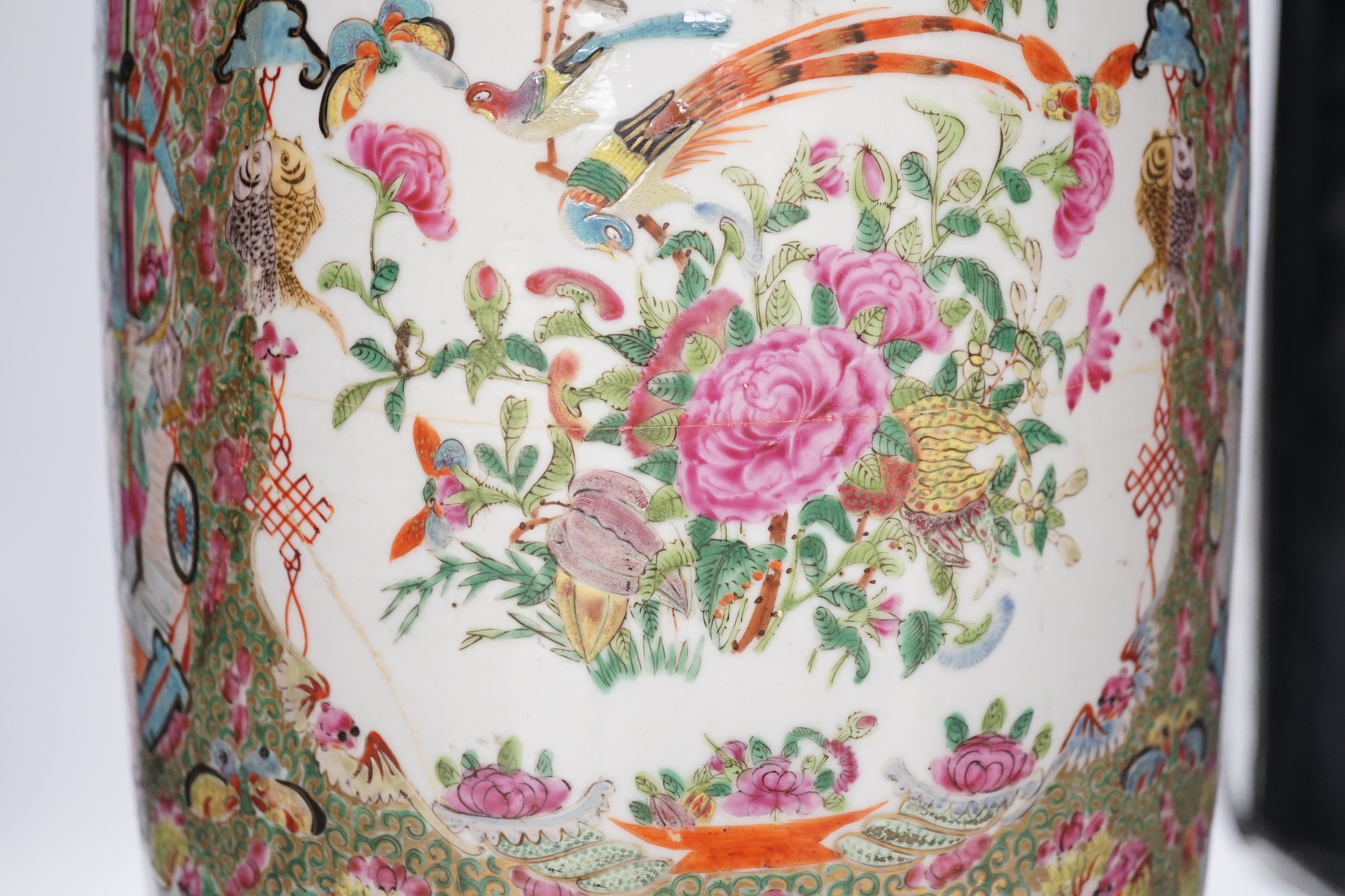 A large Chinese famille rose vase, 19th century, 62.5cm (a.f.)